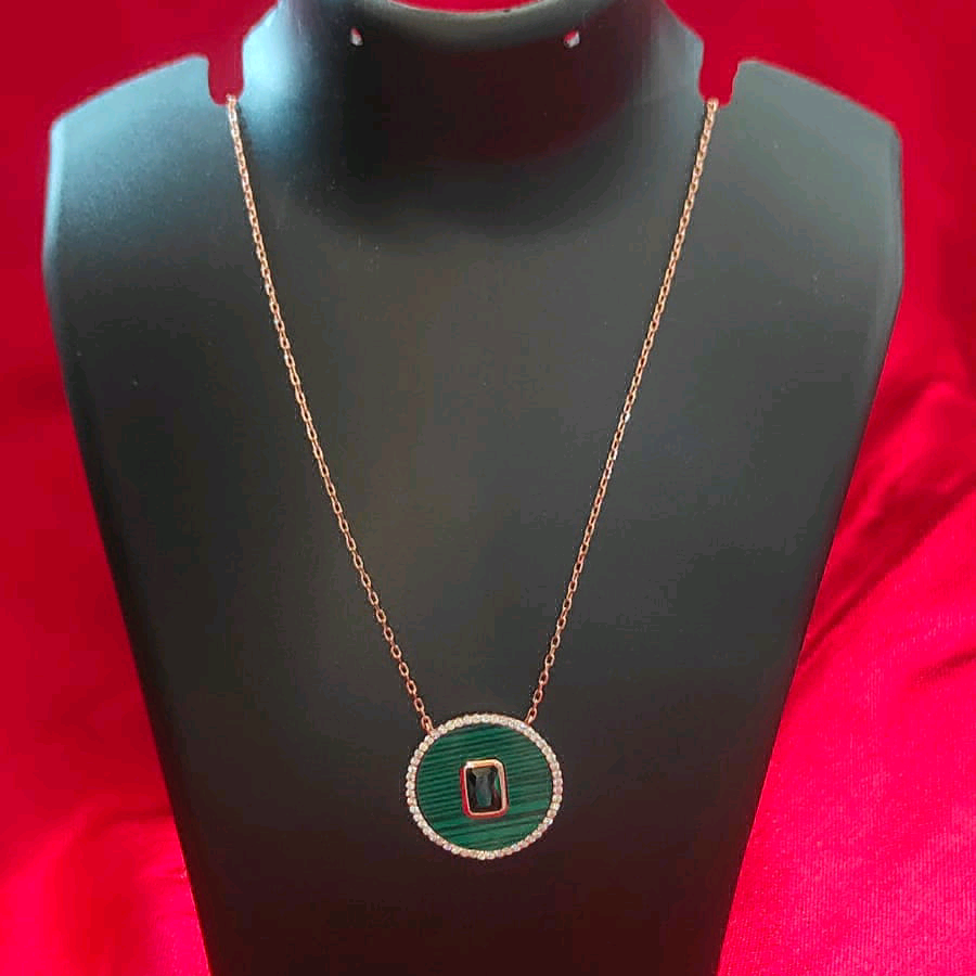 Malachite & CZ Halo Nacklace 
